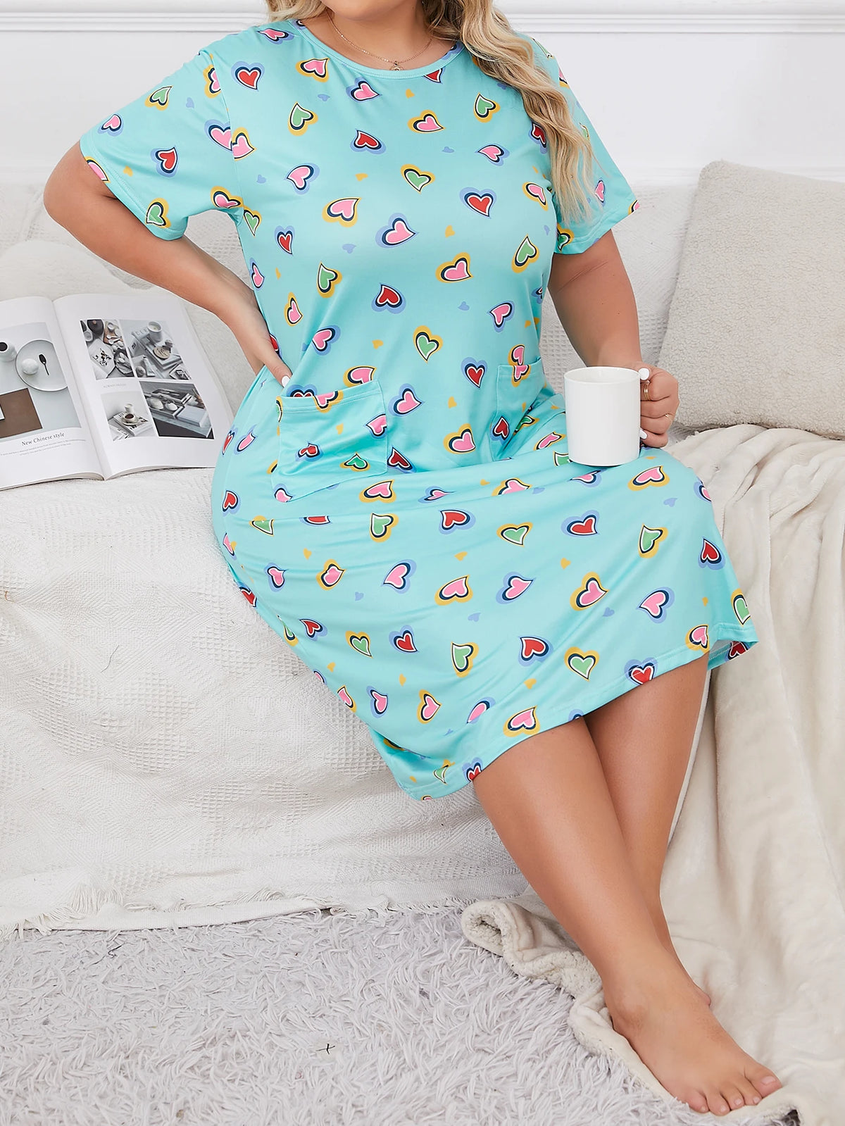 Summer Love Print Short Sleeve Nightgown - Plus Size Women’s Pajamas