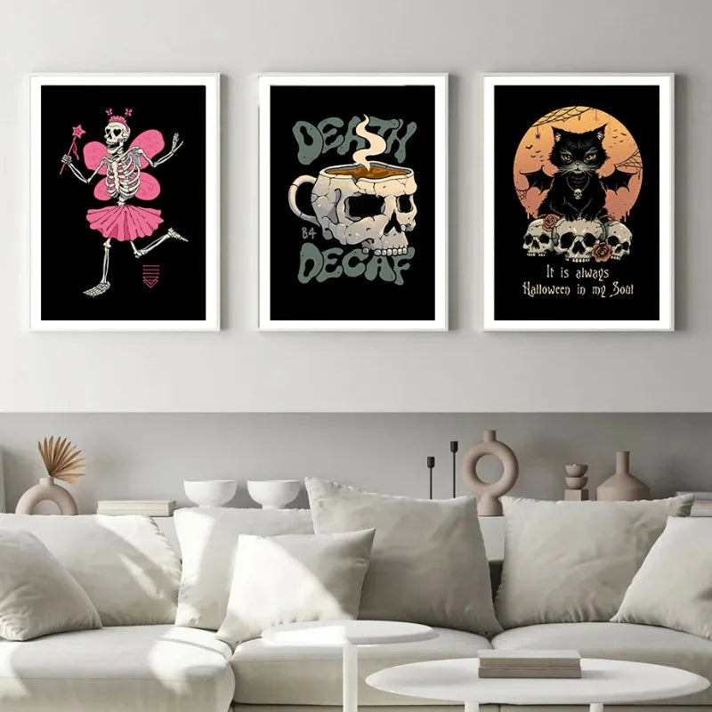 Black Fairy Skull Villain Halloween Posters - Mysterious Canvas Wall Art for Living Room Decor