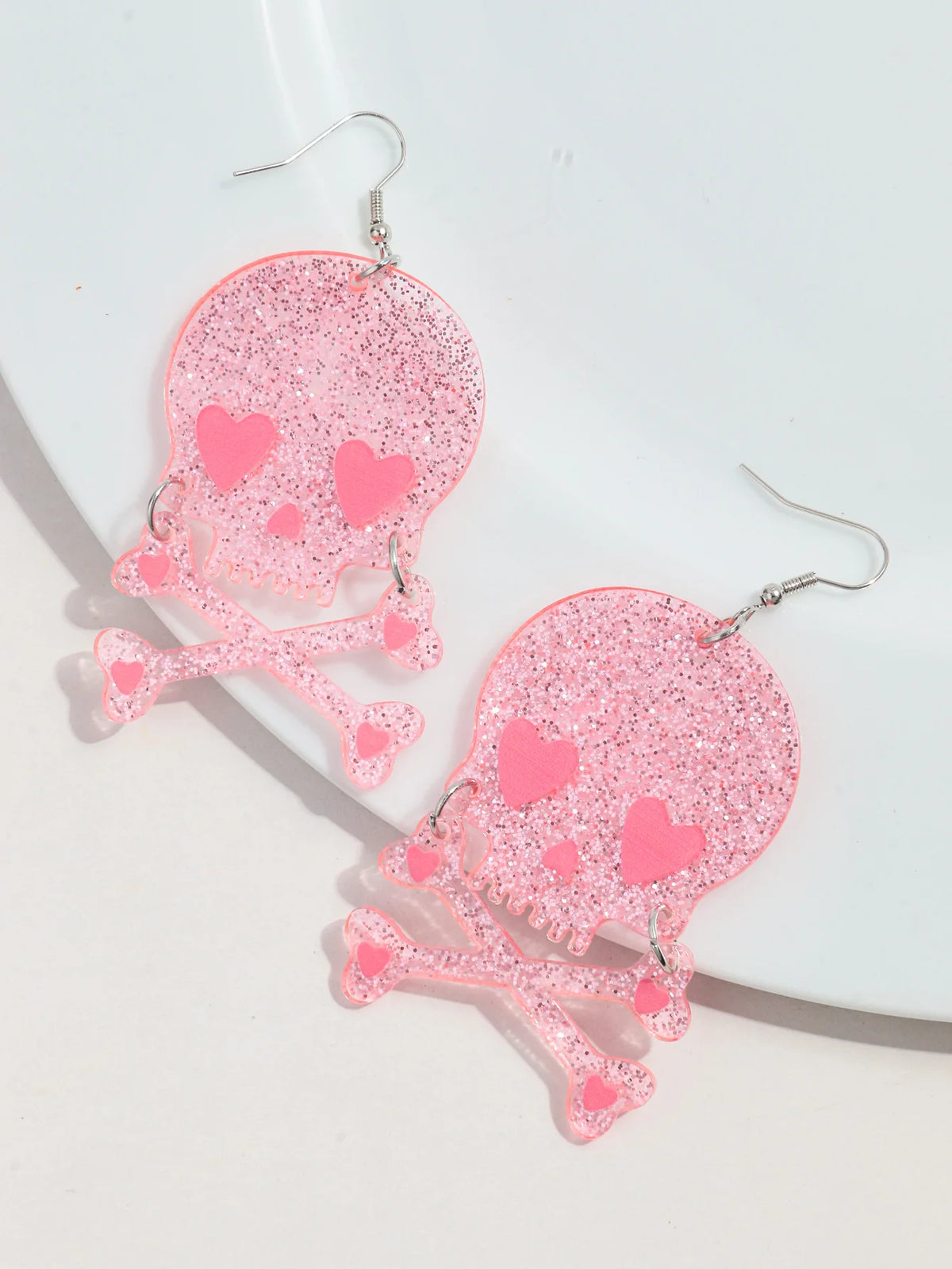 Cute Glitter Skull Head Acrylic Drop Earrings for Women - Funny Pink Cartoon Pendant Earrings 2024 Trend Jewelry Gifts