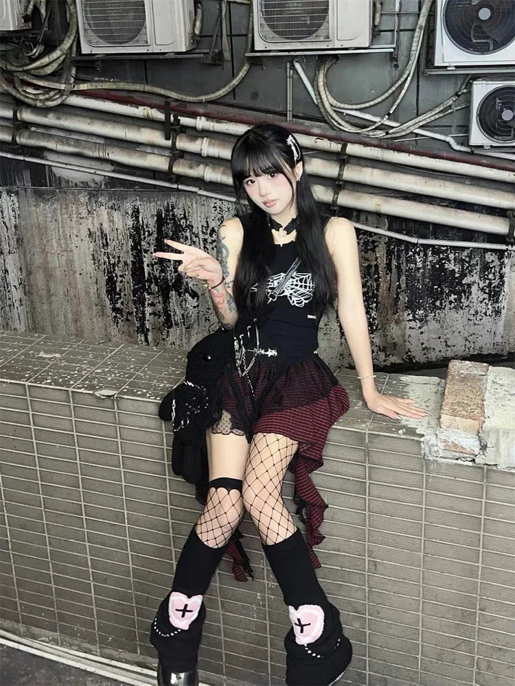 Women's Pink A-line Skirt - Vintage Y2K Mini Skirt, Harajuku Korean Fashion, Emo Trashy 2000s Gothic Style