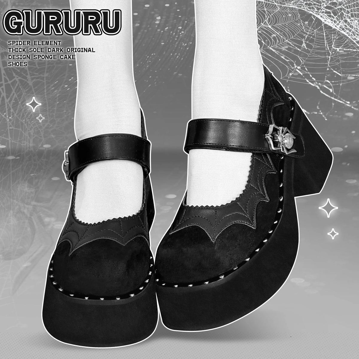 Gururu Original Spider Theme Gothic Lolita Shoes - Dark Thick Sole PU High Heels for Sweet Tea Party
