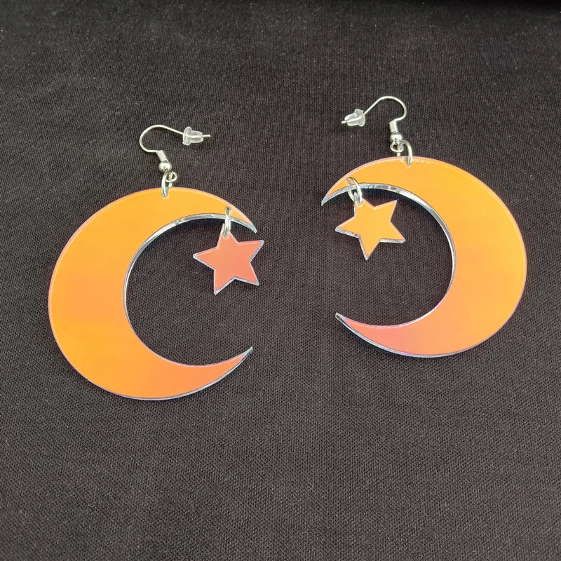 Star Moon Drop Earrings | Acrylic Iridescent Dangle Jewelry for Women