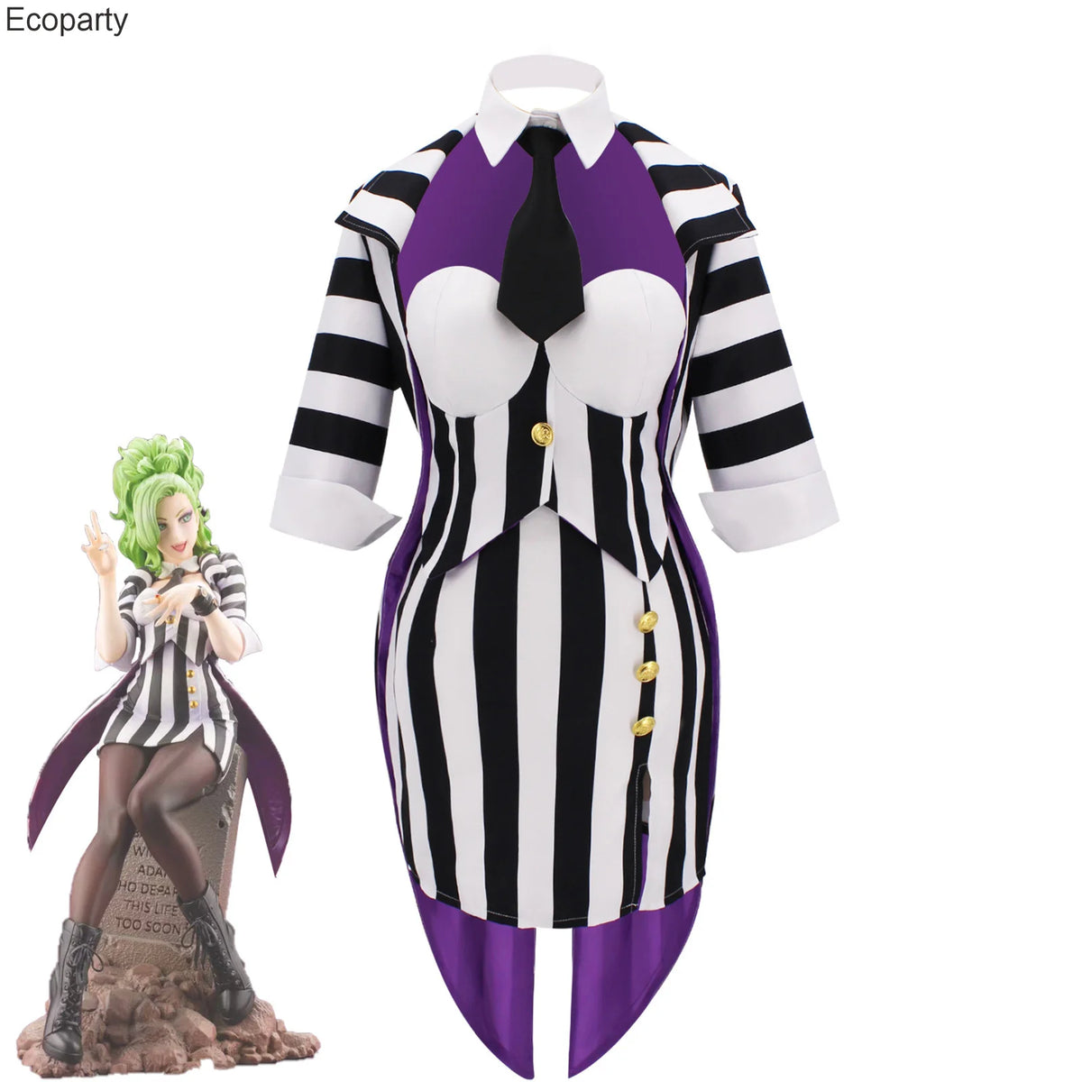 Halloween Carnival Suit Beetle Michael Keaton Cosplay Costume Dress Black and White Striped Uniform Women Wedding Outfit 2024