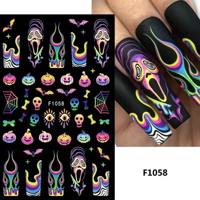 Halloween Kawaii Cartoon Cat Nail Stickers – Y2K Skull Bat Pumpkin Decal Kit for Nail Decoration Supplies