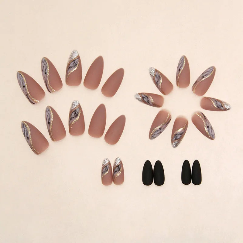 24-piece Long French Minimalist Almond Shaped Smudged Nails with Jelly Gel and 1 Nail File