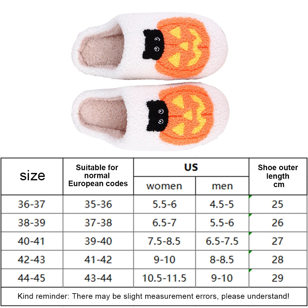 2024 Funny Halloween Pumpkin Cat Cotton Fluffy Slippers – Plush Platform Slides for Couples, Indoor/Outdoor Bedroom Shoes for Women