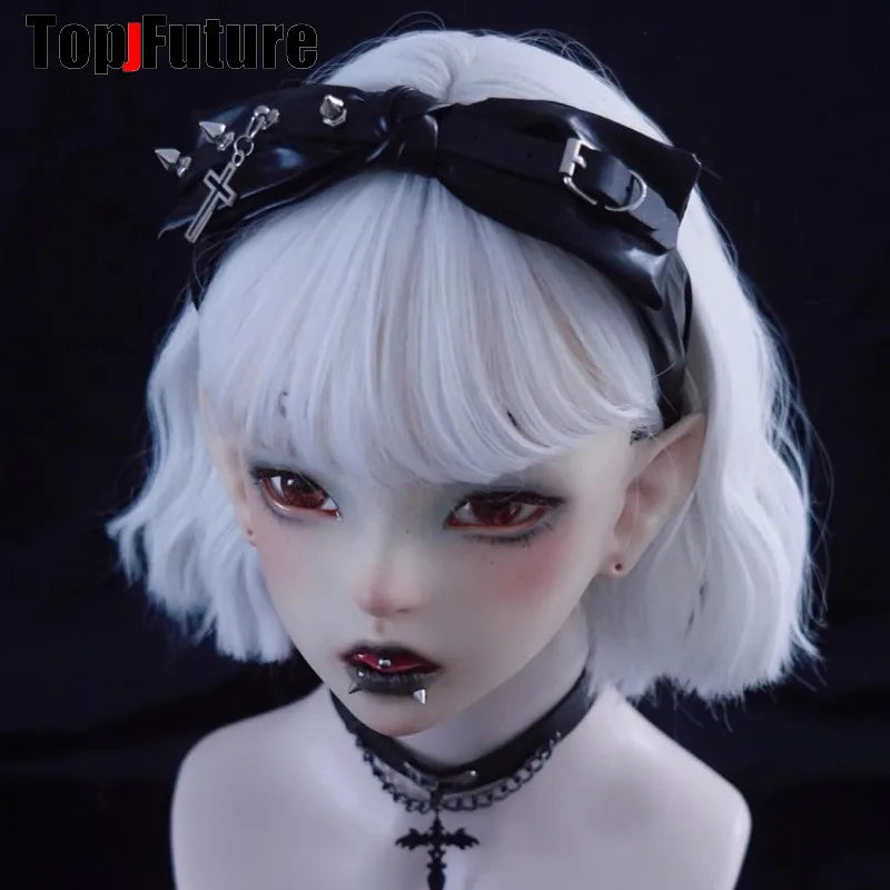 Streetwear leather bow buckle Y2K girl women gothic lolita cosplay Spike Harajuku Punk bow hairbands hairband hair hoop