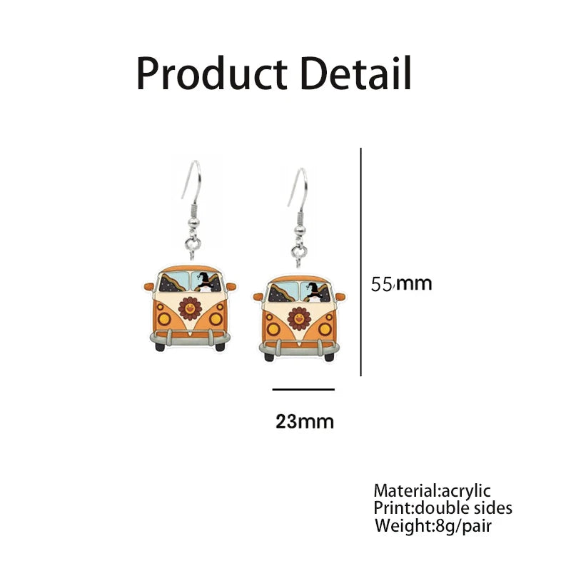 Travel Bus Acrylic Charm Earring For Women Epoxy Tour Surf Board Bus Car Dangle Earrings Jewelry for Women