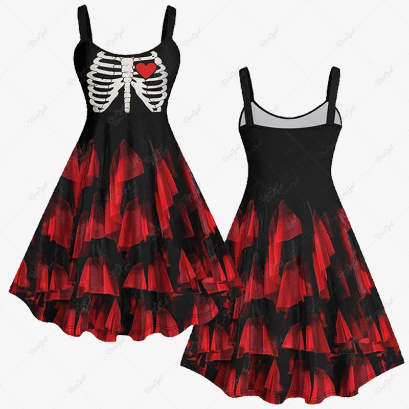 3D Skeleton Rags Printed Halloween Tank Dress for Women 2023 - Summer Sleeveless Casual Dresses XS-6X