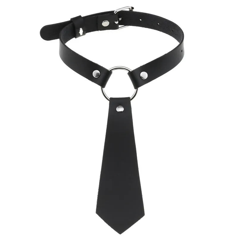 Punk Goth Unisex PU Leather Bow Tie Collar Choker Necklace