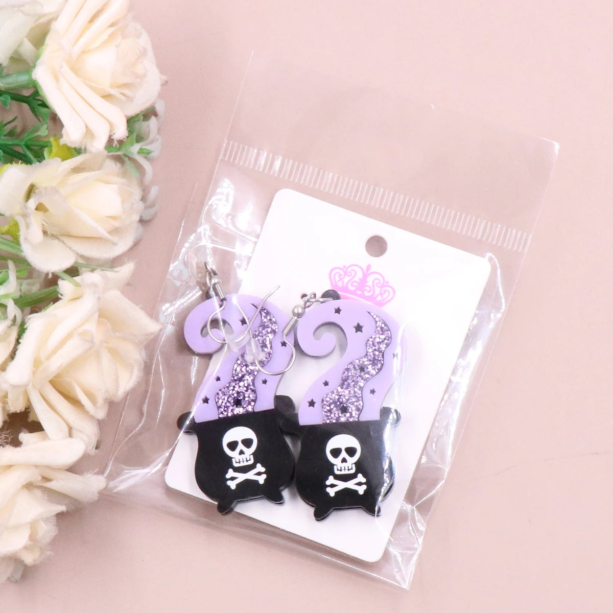 Trendy Halloween Drop Earrings – Acrylic Jewelry with Witch, Cauldron, and Skull Design for Women