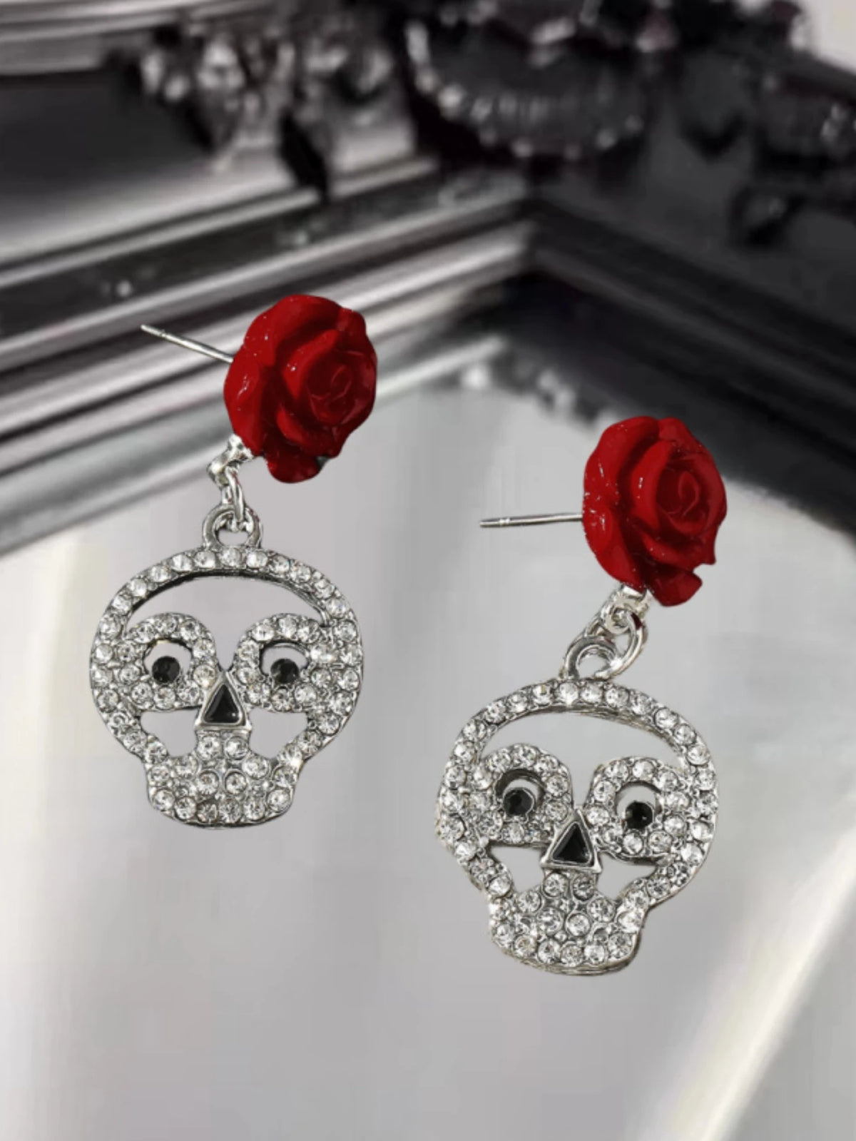 Gothic Rose Hollowed Out Skull Love Earrings