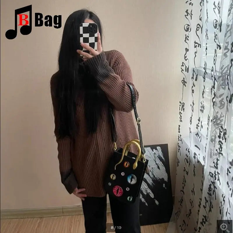 Gothic Women’s Girls Punk Handbags Harajuku Snake Eye Stone Pattern Handbag Unique Crossbody Totes