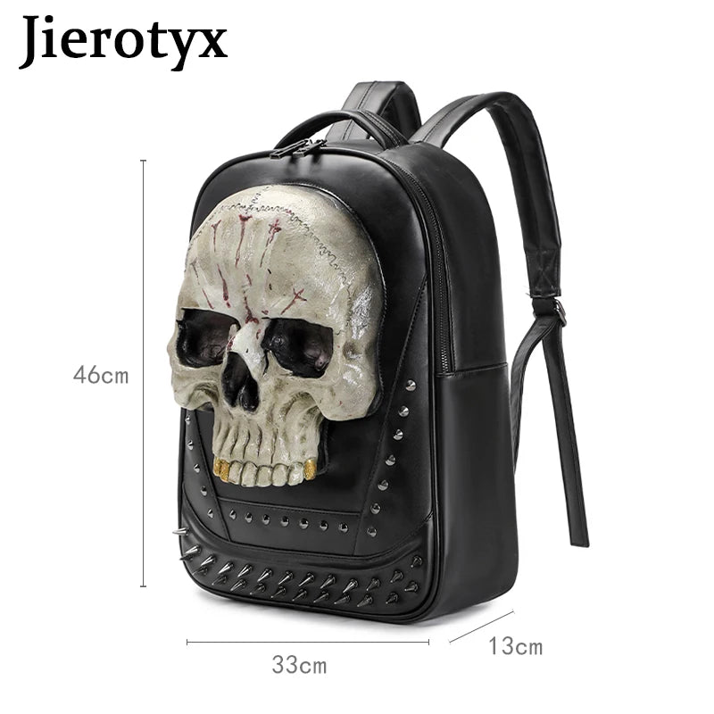 JIEROTYX 3D Skull Backpack - Women's Gothic Style Luminous Large Capacity Retro Rivet Travel Bag for Girls, Computer Laptop Backpack