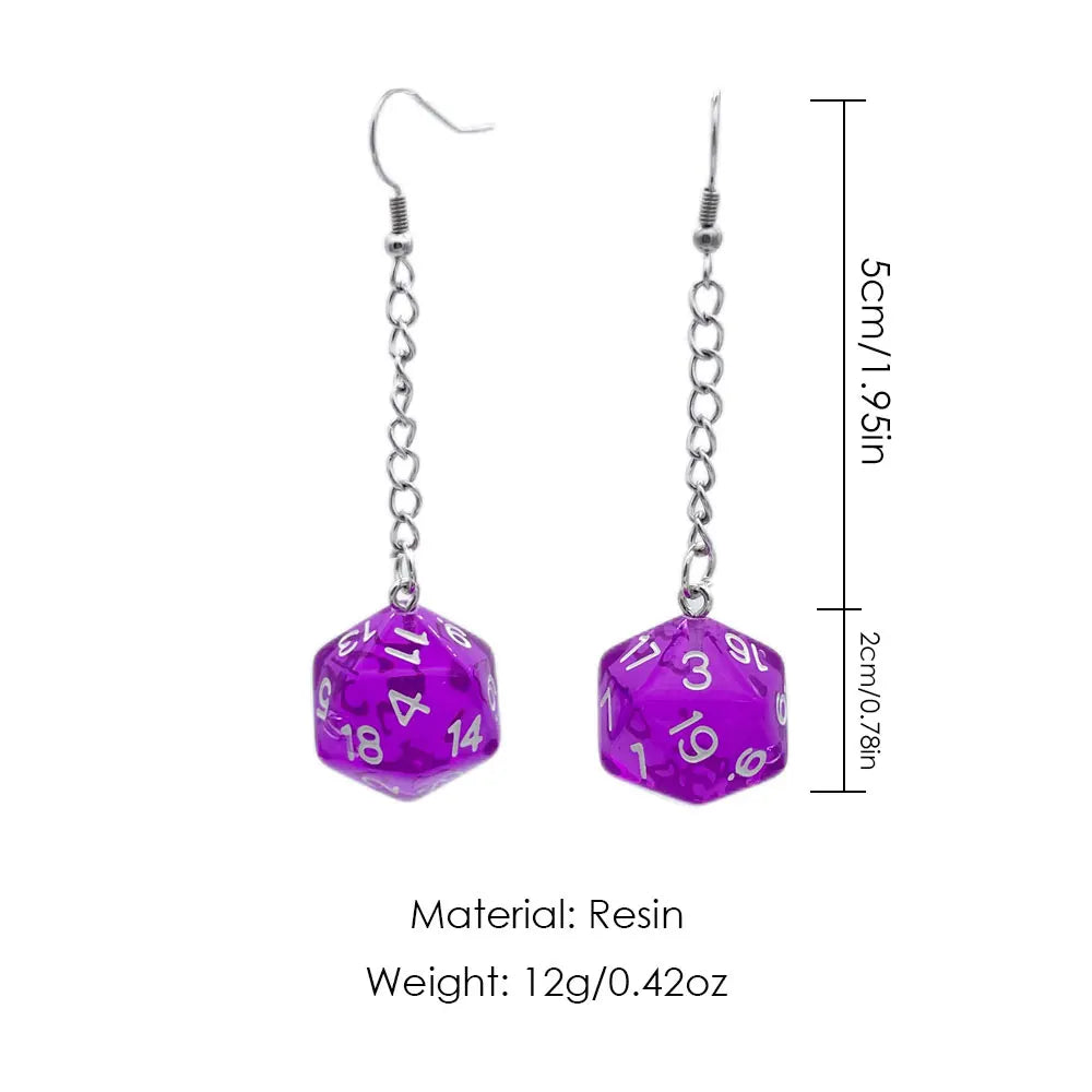 5 Colors DnD D20 Resin Dice Love Heart Drop Earrings - Y2K Vintage Dungeons and Dragons Game Long Dangle Earrings for Women