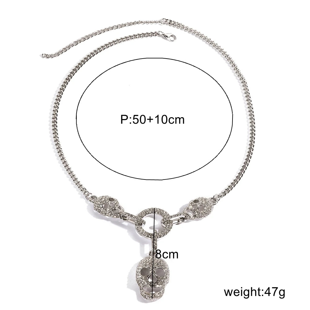 New Fashion Trendy Shiny Rhinestone Skull Pendant Necklace – Women's Halloween Jewelry Accessories