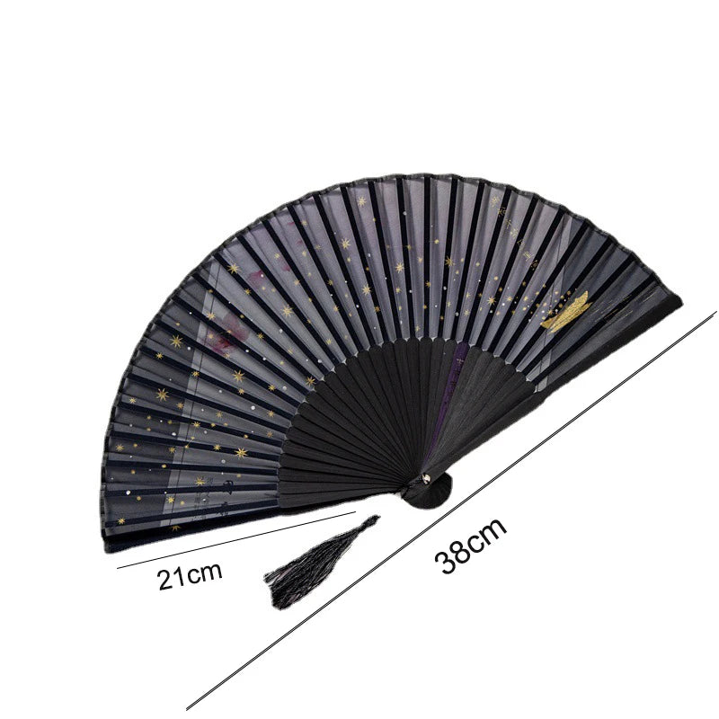 Star Pattern Portable Folding Fan – Chinese Style Bamboo Summer Fan