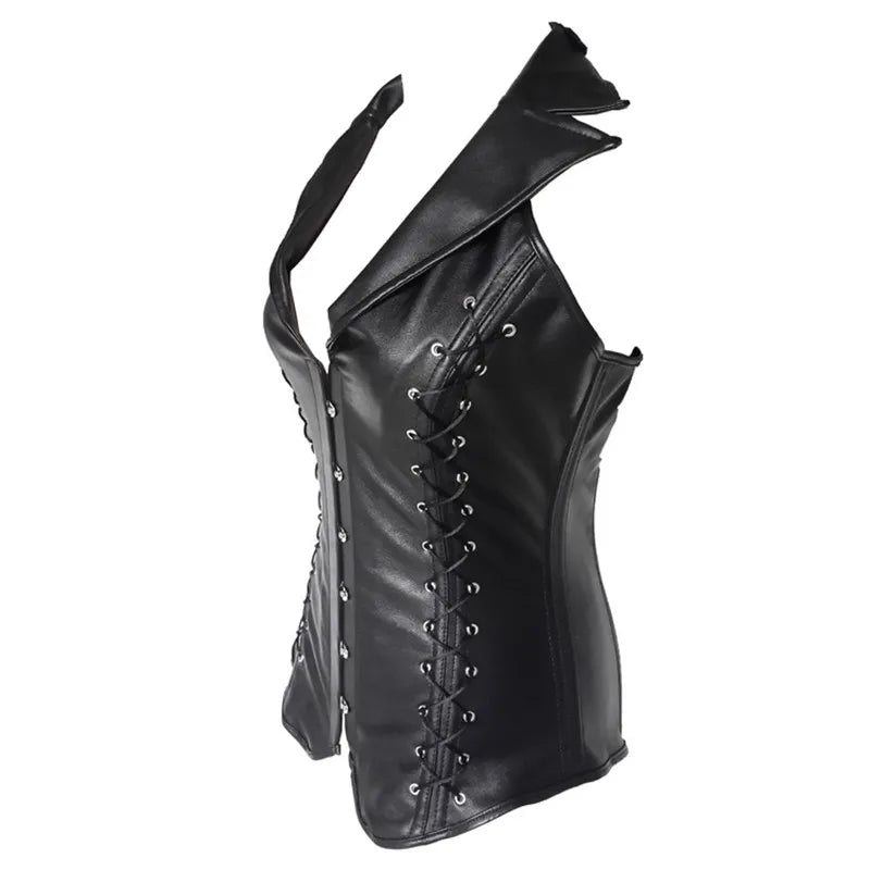 Steampunk Faux Leather Corset Top – Gothic Side Lace-Up, Steel Boned PU Corset Waist Trainer Body Shaper for Women