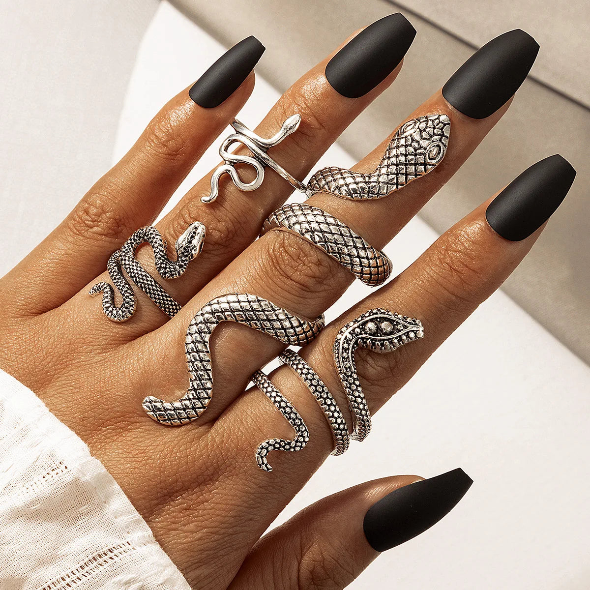 Vintage Snake Rings Set Silver Color Stainless Steel Ring for Women Men Charm Gothic Punk リング Girls Party Fashion Jewelry