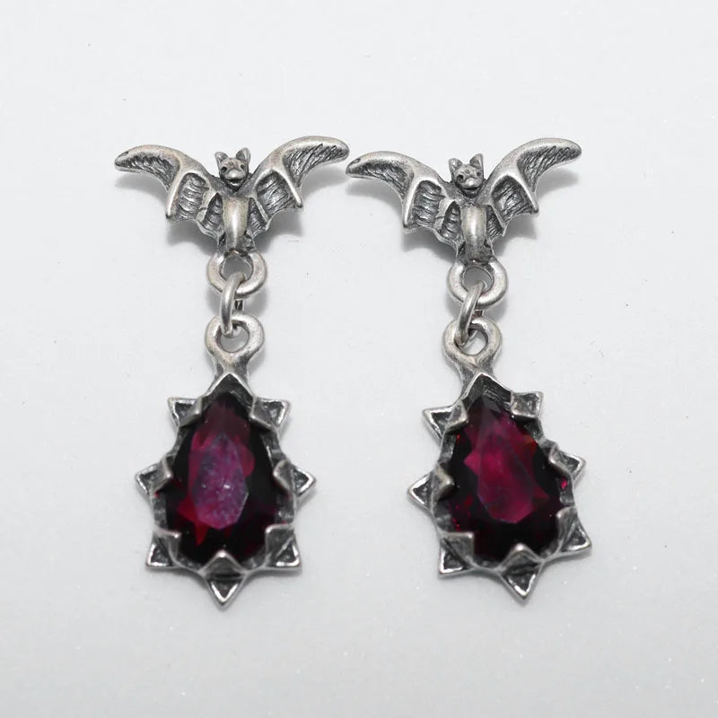 Fashion Exquisite Luxury Red Crystal Stone Pendant Earrings | Horror Ladies Gothic Vampire Bat Earrings | Gift