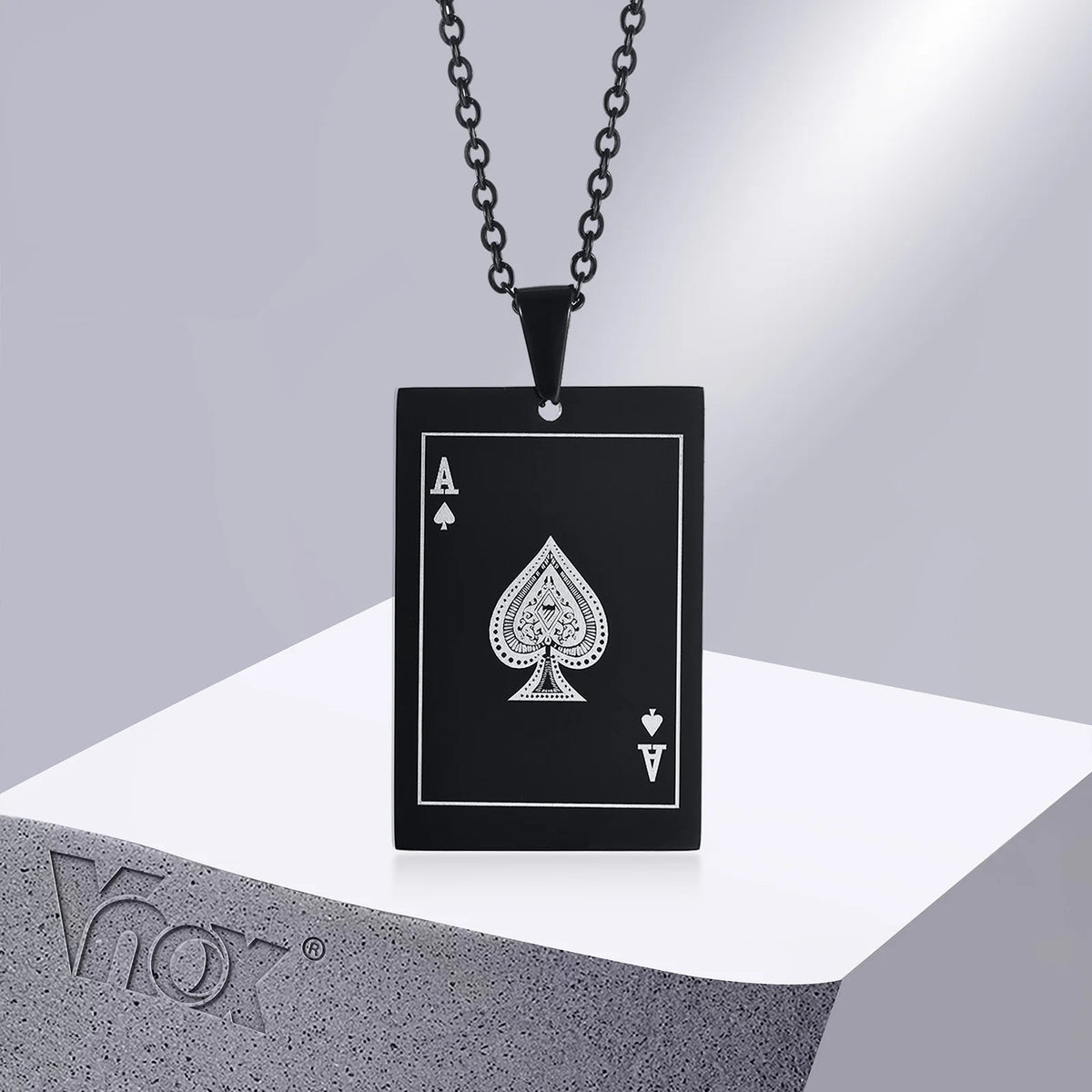 Vnox Lucky Ace of Spades Men Necklaces Jewelry,Stainless Steel Poker A Pendant,Rock Punk Casino Good Fortune Collar Accessory