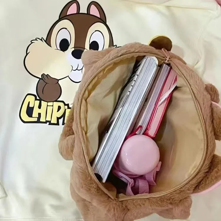 Disney Cartoon Chip and Dale Plush Bag - Women’s Large Capacity Kawaii Handbag, Shoulder Bag, Shopper Bag, Bookbag, Purse