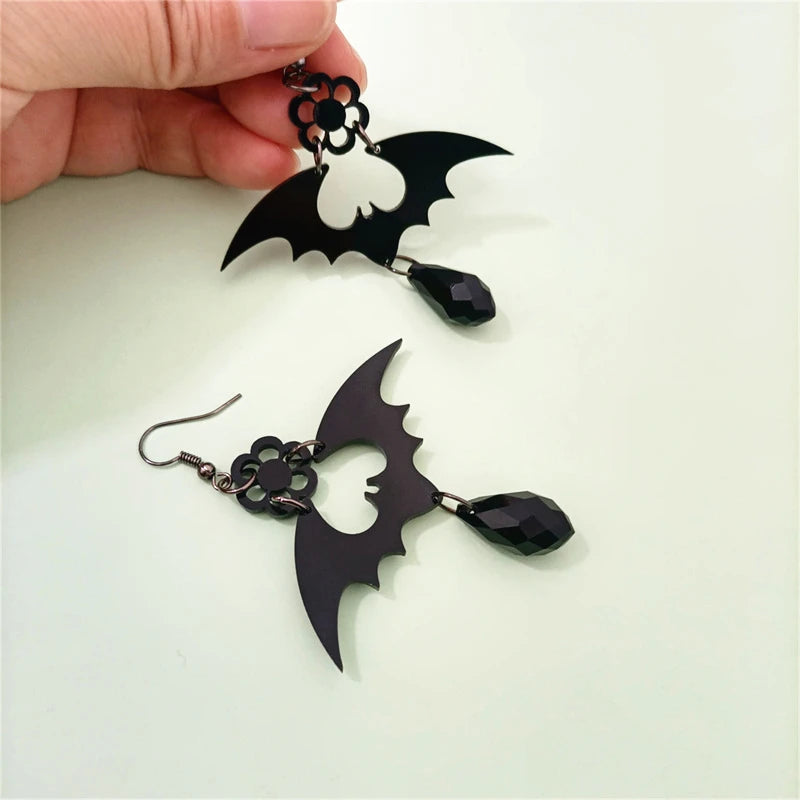 KUGUYS Halloween Black Bat Drop Earrings for Women Party Acrylic Jewelry Accessories