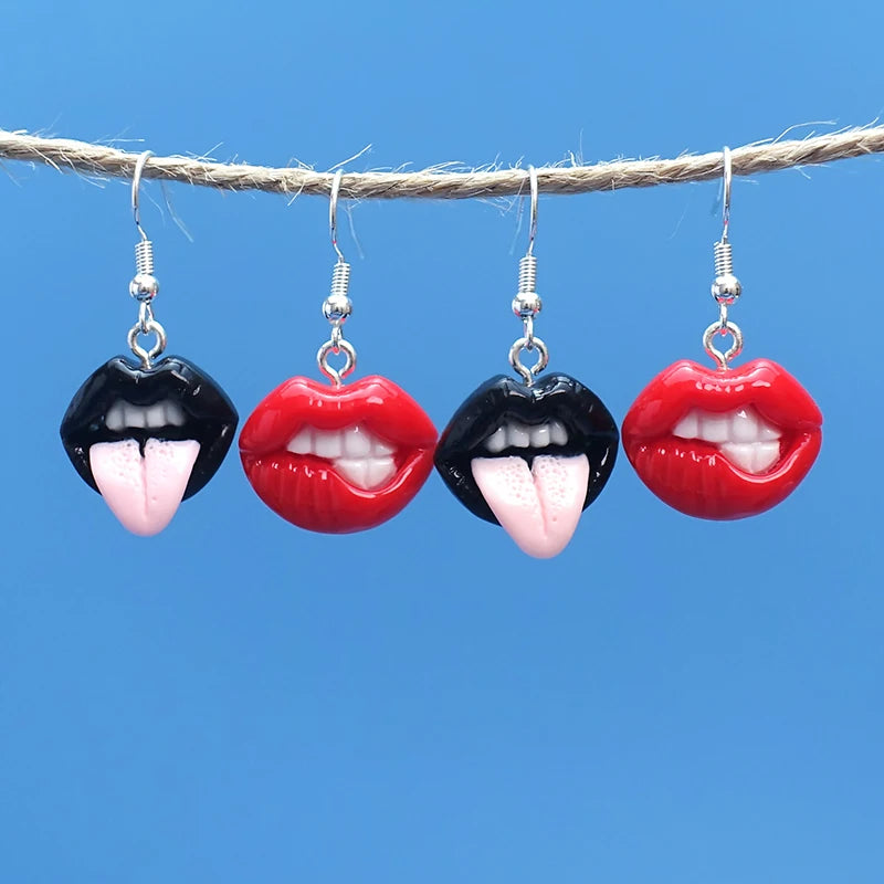 Acrylic Sexy Red or Black Lips Earrings for Women - Creative and Quirky Personality Goth Halloween Vintage Jewelry