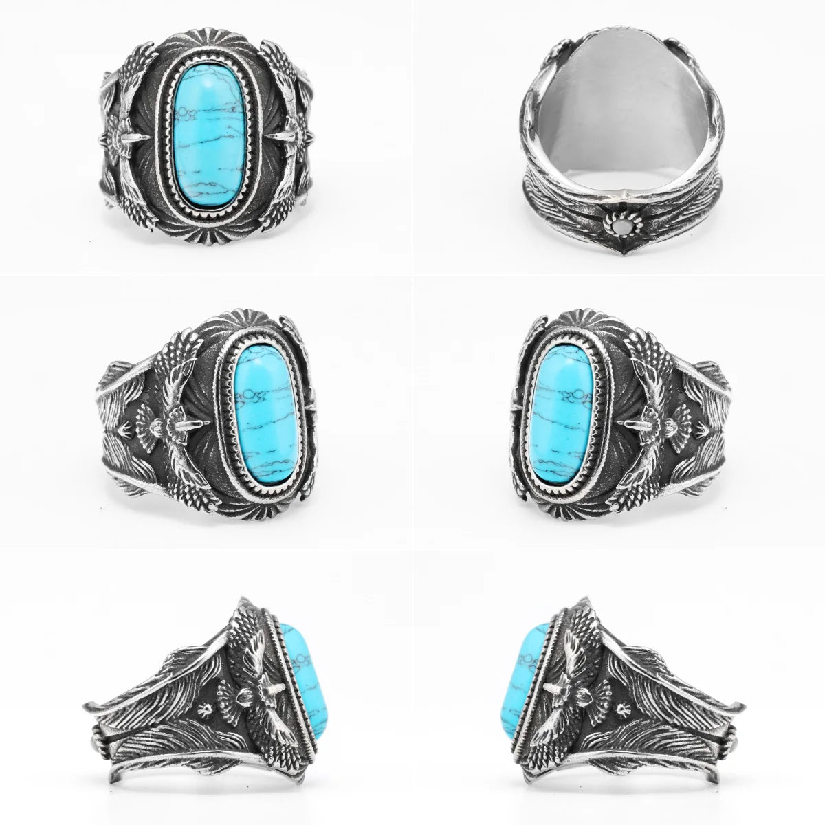 M316L Stainless Steel Eagle Ring – Trendy Turquoise Gemstone, Punk Rock Style for Men, Perfect Boyfriend Jewelry Gift