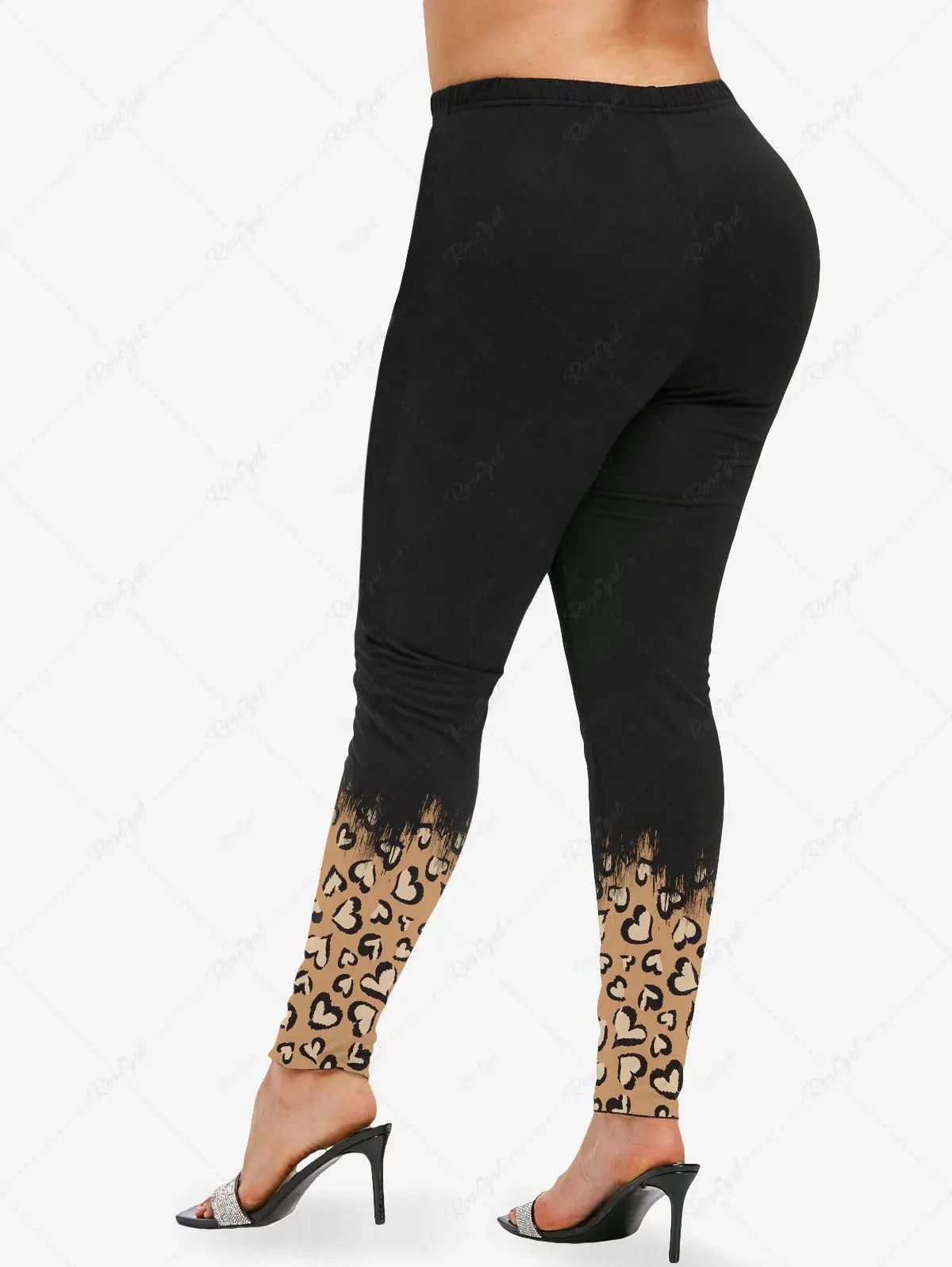 Valentine's Day Matching Set For Women 3D PU Lace Up O-Ring Grommet Leopard Heart Print T-shirt Or Skinny Leggings Casual Suit