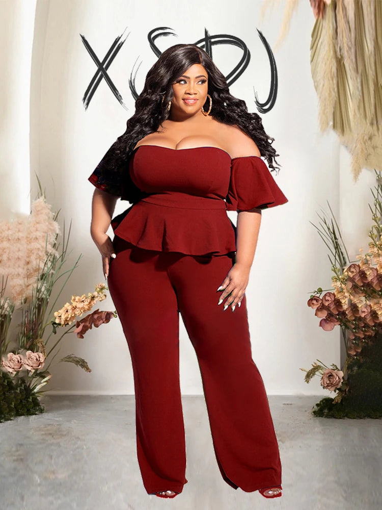 Elegant Plus Size Off-Shoulder Jumpsuit – Women’s Sexy One-Piece Long Jumpsuit