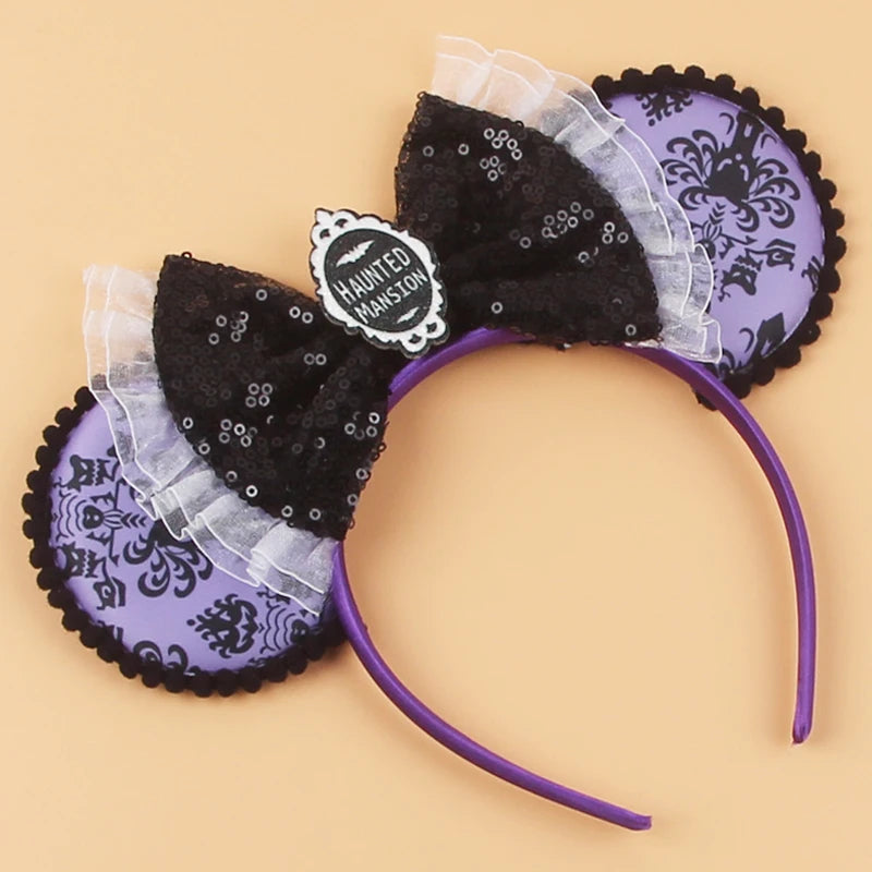 2024 Mickey Mouse Ear Headband Chip and Dale Bow Sequin Hairband Women Hair Hoop Birthday Gifts Adult/Child Cosplay Accessories