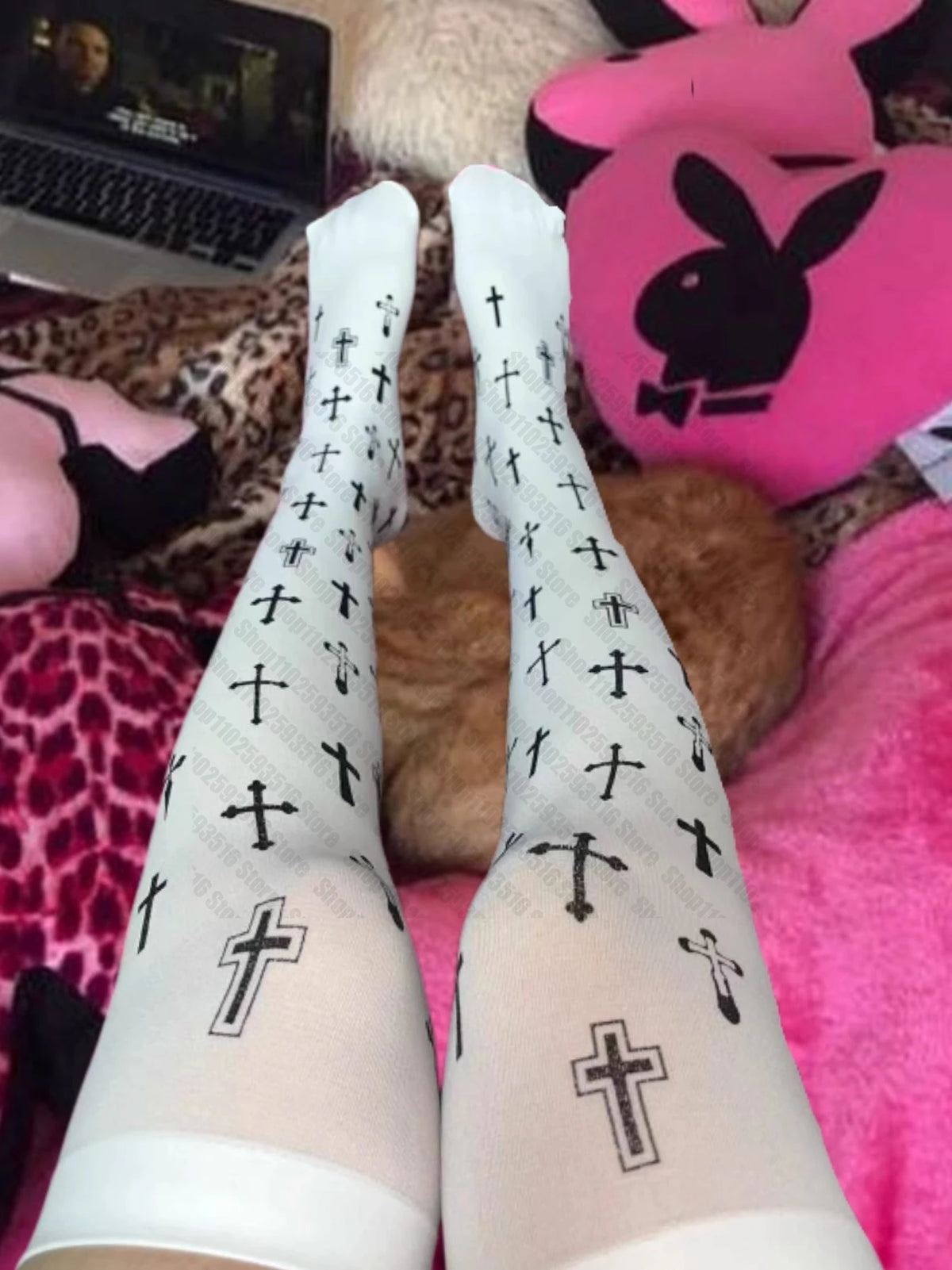 Punk Emo Kawaii Socks Gothic Stockings Lolita Tights Stockings for Women Harajuku Cosplay Sexy Shoopy Knee High Socks Pantyhose