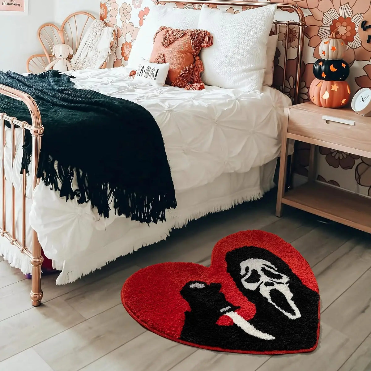 Halloween Absorbent Bath Mat | Black Red Non-Slip Gothic Soft Fluffy Carpet | Washable Cartoon Rug