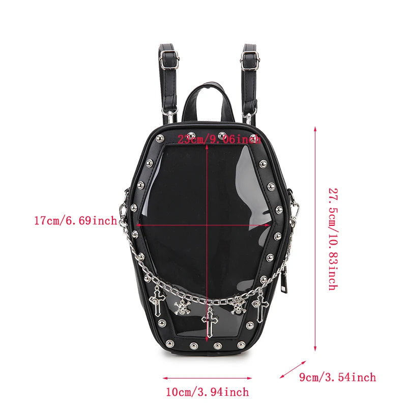 Bat Wings 3D Coffin Shaped PU Mix Goth Inspired Backpack And Crossbody Handbags - Various Designs