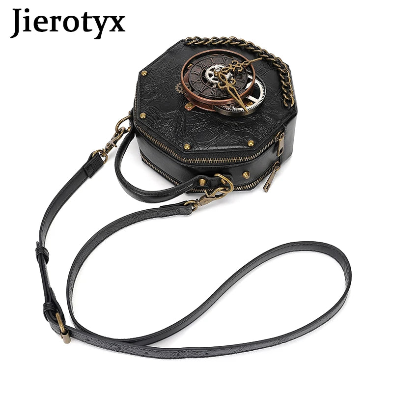 JIEROTYX Steampunk Small Shoulder Bags for Women – Crossbody Vintage Rivet Top Handle Bags, High-Quality Black Handbags