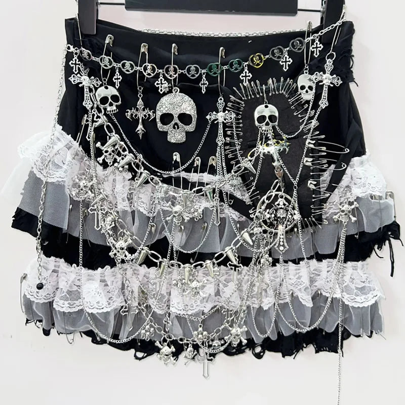 Cross Gothic Skirt | Y2K Fashion Punk Lolita Lace Skull E-Girl Clothes