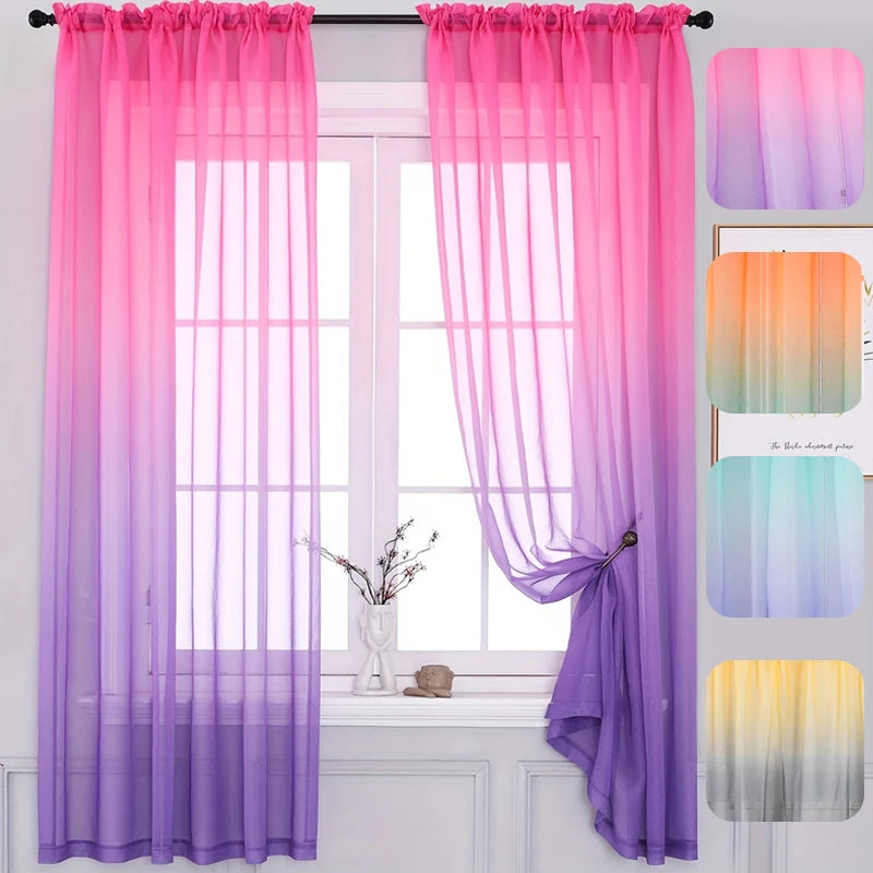 Modern Gradient Polyester Sheer Curtain Panel – Thin Gauze for Living Room, Bedroom, or Kitchen Décor