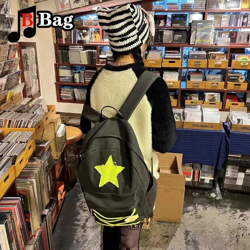 Star Design Backpack | Medium Capacity Punk Harajuku Y2K Style Backpack for Women and Men