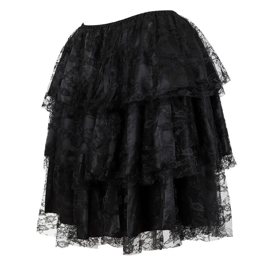 Gothic Sexy Floral Lace Mesh Tulle Mini Pleated Skirt - Party Dance Fashion Skirt, Plus Size