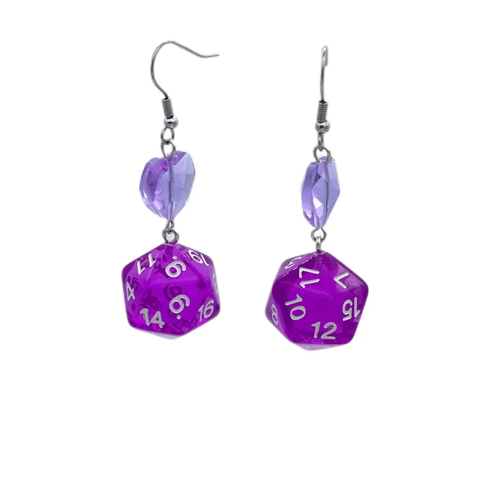 5 Colors DnD D20 Resin Dice Love Heart Drop Earrings - Y2K Vintage Dungeons and Dragons Game Long Dangle Earrings for Women