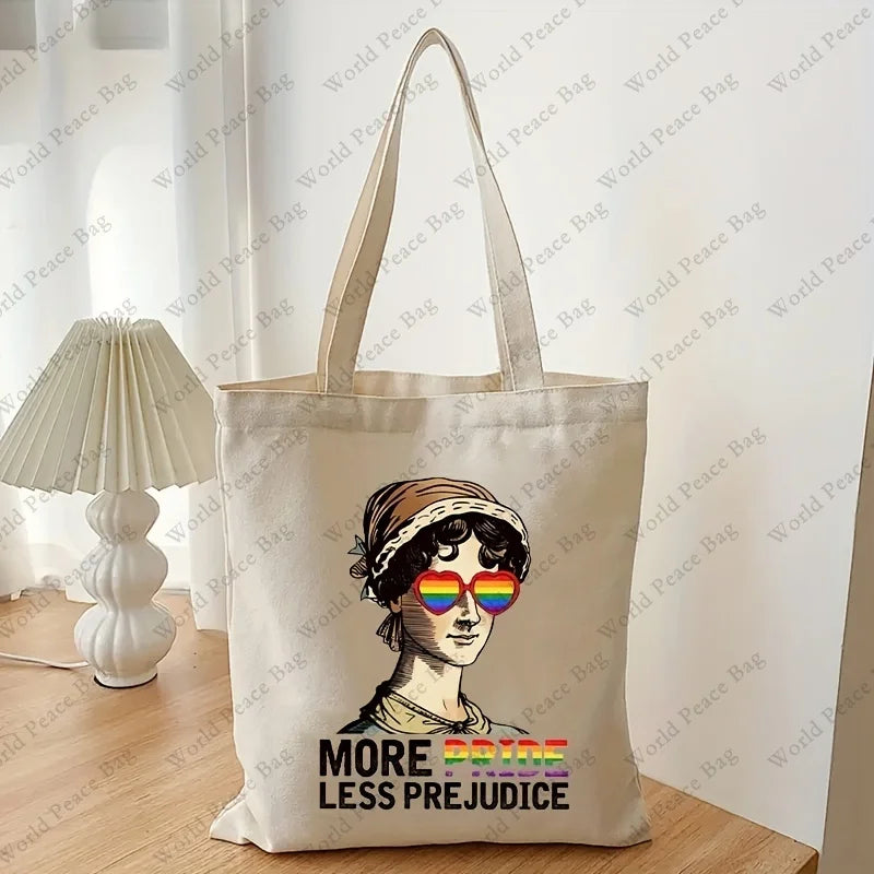 Rainbow Letter Shopping Bag - More Pride, Less Prejudice Canvas Shoulder Tote