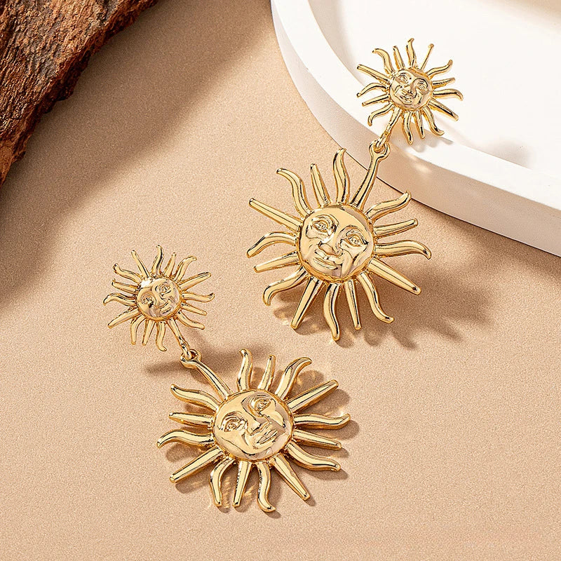 Simple Sunflower Metal Drop Earrings for Women - Geometric Holiday Party Gift, OL Fashion Jewelry (BE060)