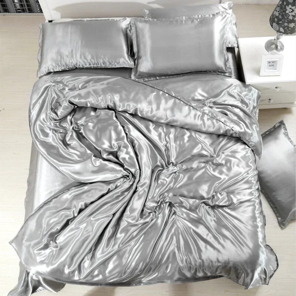 Summer Satin Bedding Set Comforter  Duvet Cover Bed Sheet Pillow Quilt Cover Single/Double/Queen Size Quilted