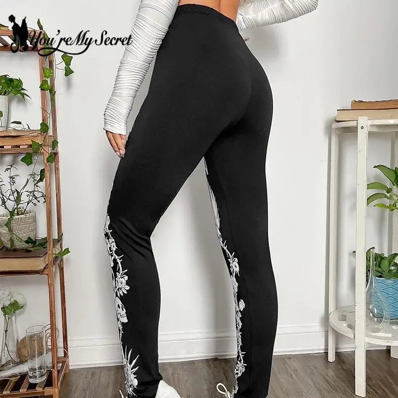 [You're My Secret] 2023 Gothic Leggings for Women Ouija Workout Pants Dark Grunge Black Skull Leggins Halloween Spandex Legins