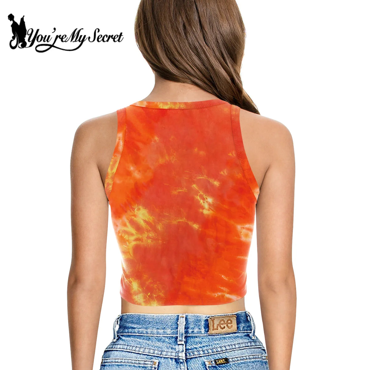 [You're My Secret] Halloween Party Pumpkin Skull Printing Tight Elastic Tie dye Tank Top For Women Summer Y2K Gothic Top