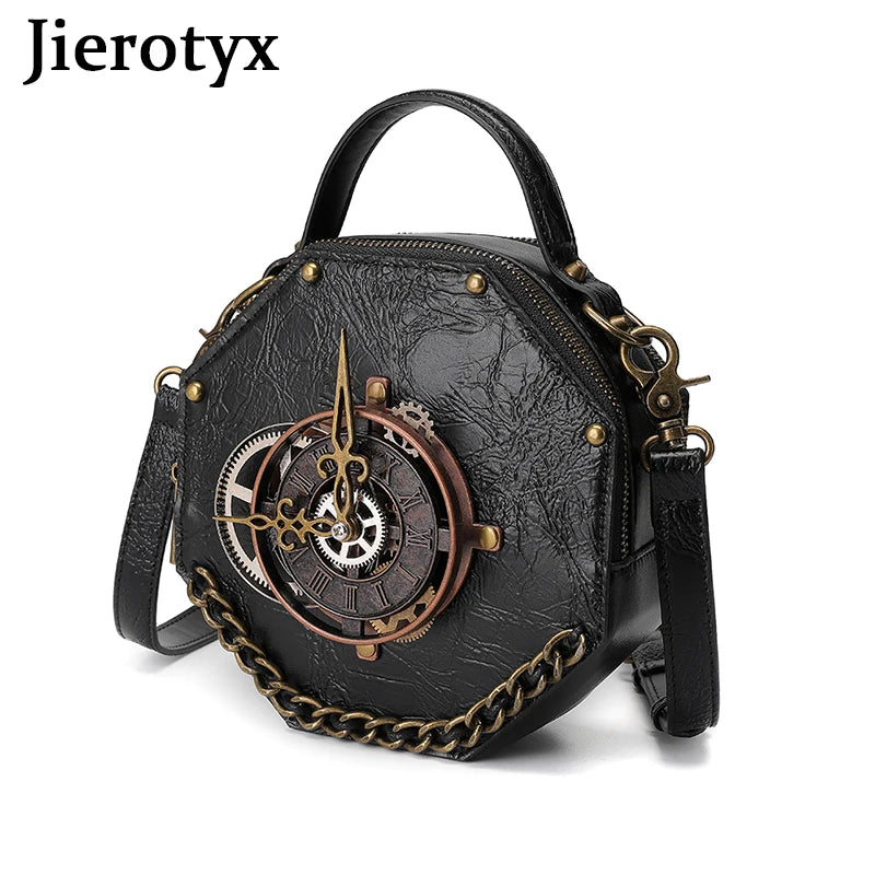 JIEROTYX Steampunk Small Shoulder Bags for Women – Crossbody Vintage Rivet Top Handle Bags, High-Quality Black Handbags