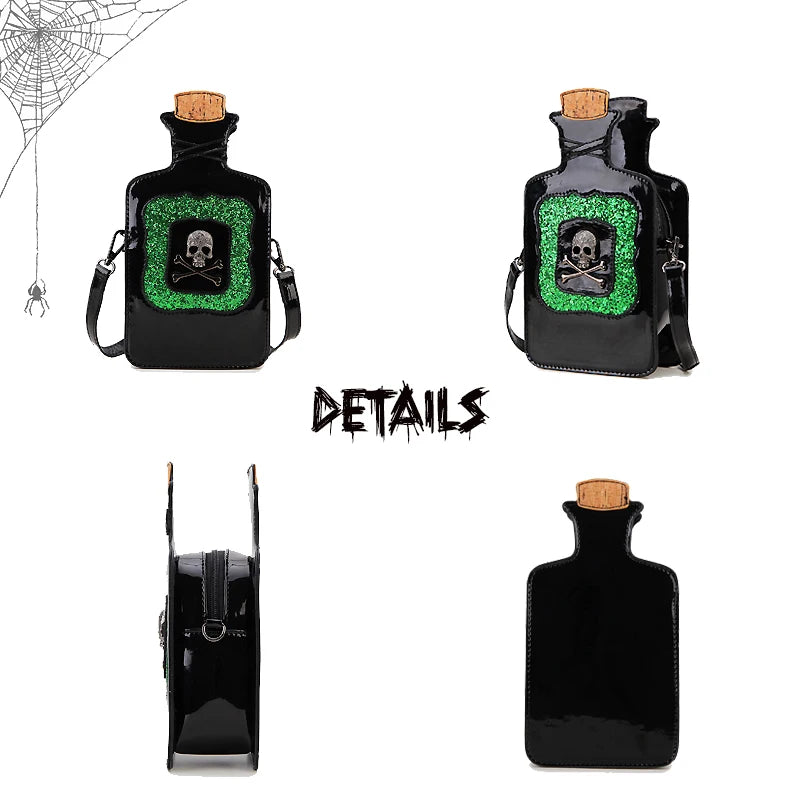 Gothic Poison Bottle Handbag for Women - Dark Lolita Skull Decor Punk Goth Style Shoulder Purse