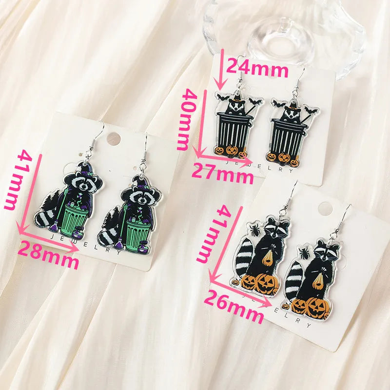 Halloween Raccoon Drop Earrings – Fun Fashion Acrylic Jewelry for Women, Perfect Gift