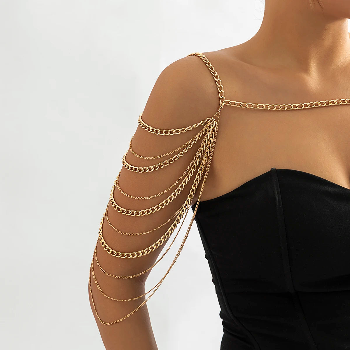 Multilayer Gold Color Metal Chains Shoulder Chain for Women Punk Long Tassel Neck Body Jewelry Party Gifts by IngeSight.Z